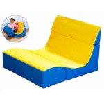 Sezlong Dublu Ergonomic pentru lectura copii Comfy Sofa din spuma poliuretanica - Ergo Vari cu soft touch rabatabil transformabil- Galben Albastru